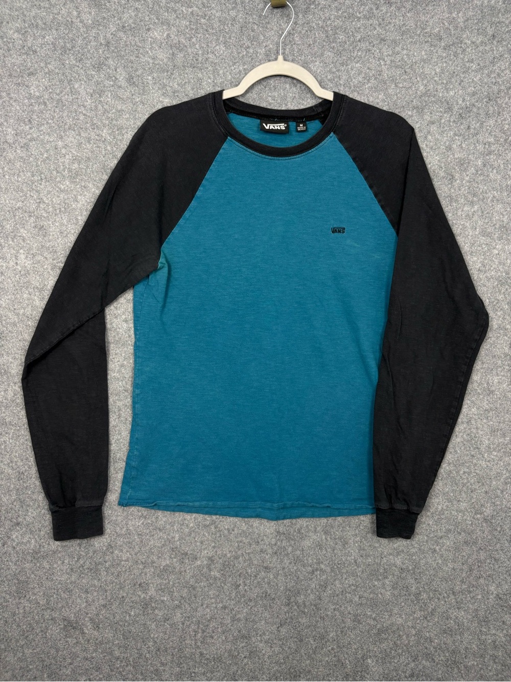 Vans Teal Black Ringer Long Sleeve Shirt Size M Skate